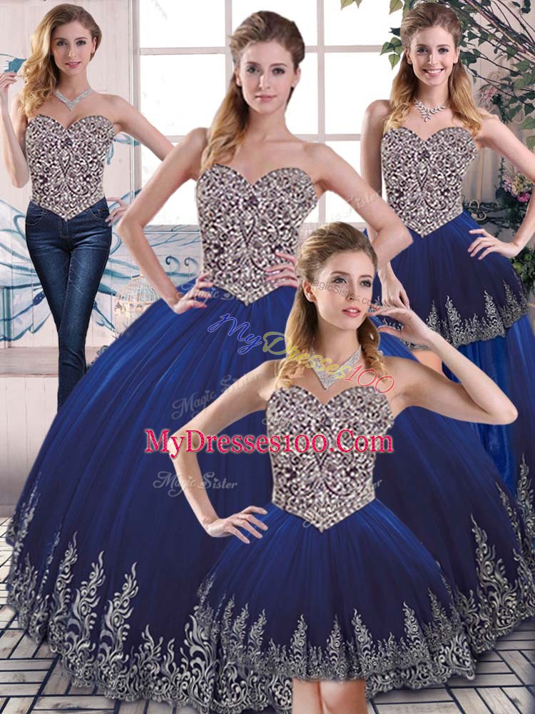 Glorious Ball Gowns Quinceanera Gowns Royal Blue Sweetheart Tulle Sleeveless Floor Length Lace Up