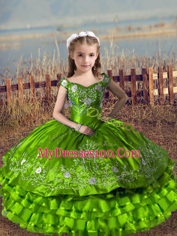 Sleeveless Embroidery and Ruffled Layers Lace Up Little Girl Pageant Dress