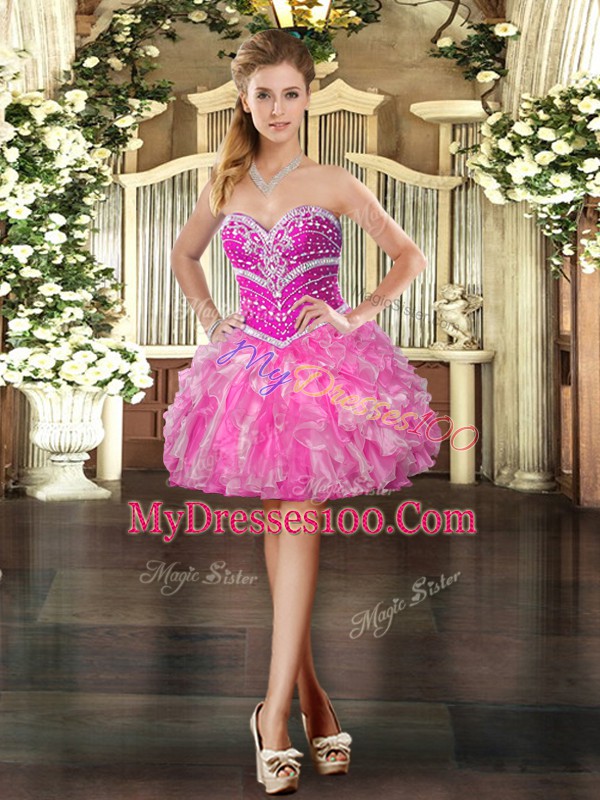 Sweetheart Sleeveless Lace Up Hot Pink Organza