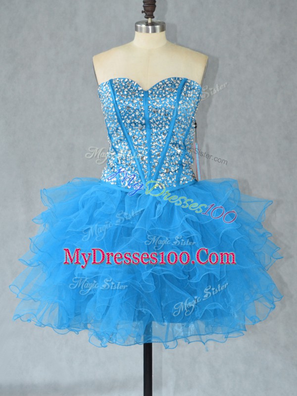 Sumptuous Aqua Blue Lace Up Sweetheart Beading and Ruffles Prom Dress Organza Sleeveless