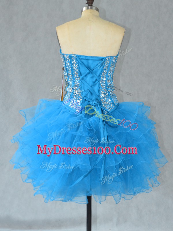 Sumptuous Aqua Blue Lace Up Sweetheart Beading and Ruffles Prom Dress Organza Sleeveless