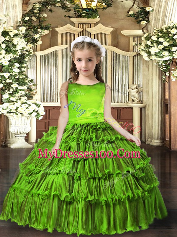 Simple Scoop Sleeveless Little Girl Pageant Gowns Ruffled Layers Lace Up
