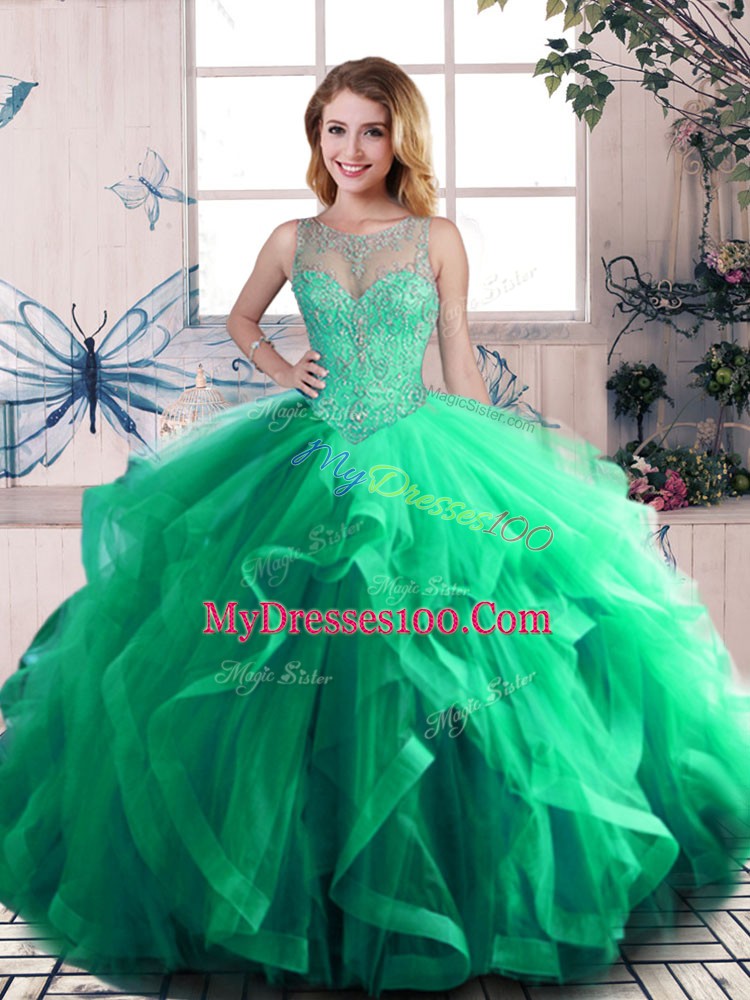 Floor Length Ball Gowns Sleeveless Green Quinceanera Dress Lace Up