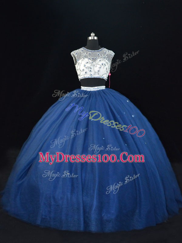 Floor Length Navy Blue 15 Quinceanera Dress Scoop Sleeveless Lace Up