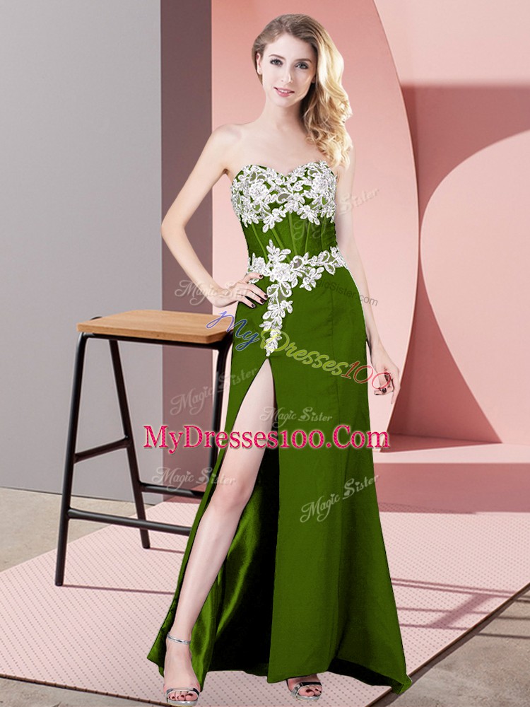 Sleeveless Chiffon Floor Length Zipper Evening Dress in Olive Green with Lace and Appliques