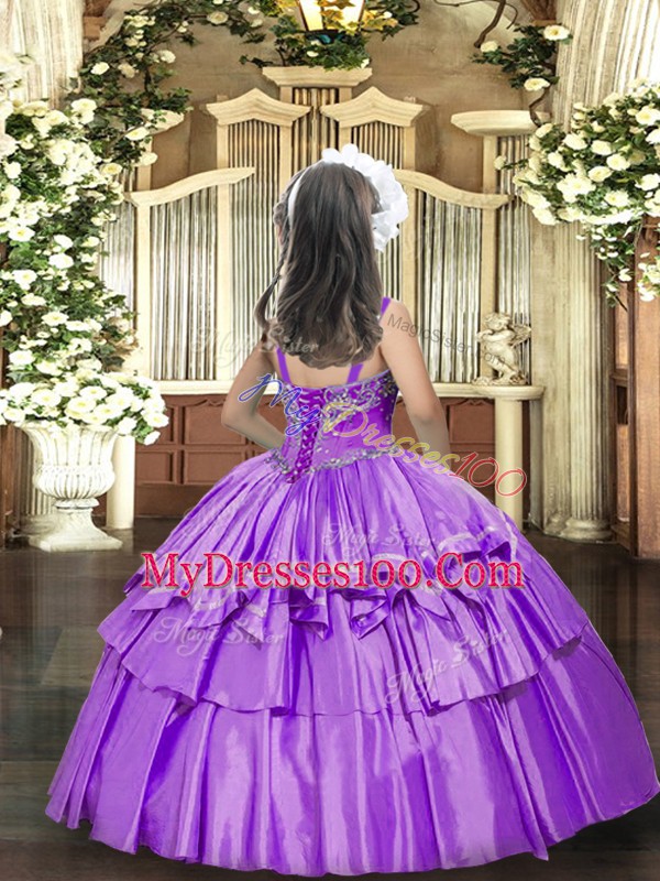 Lavender Sleeveless Beading and Ruffled Layers Floor Length Glitz Pageant Dress
