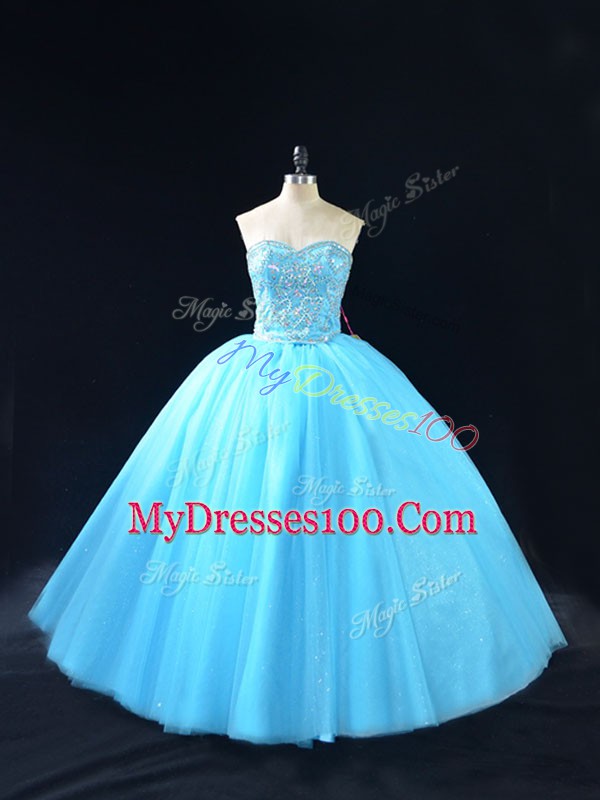 Sweetheart Sleeveless Tulle Sweet 16 Quinceanera Dress Beading Lace Up