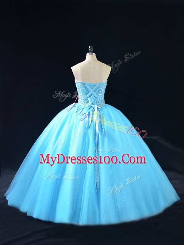 Sweetheart Sleeveless Tulle Sweet 16 Quinceanera Dress Beading Lace Up