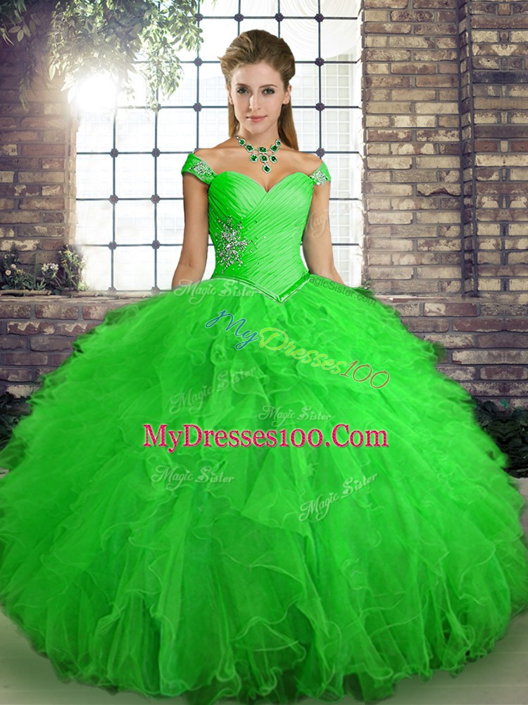 Unique Green Sleeveless Tulle Lace Up Sweet 16 Quinceanera Dress for Sweet 16 and Quinceanera
