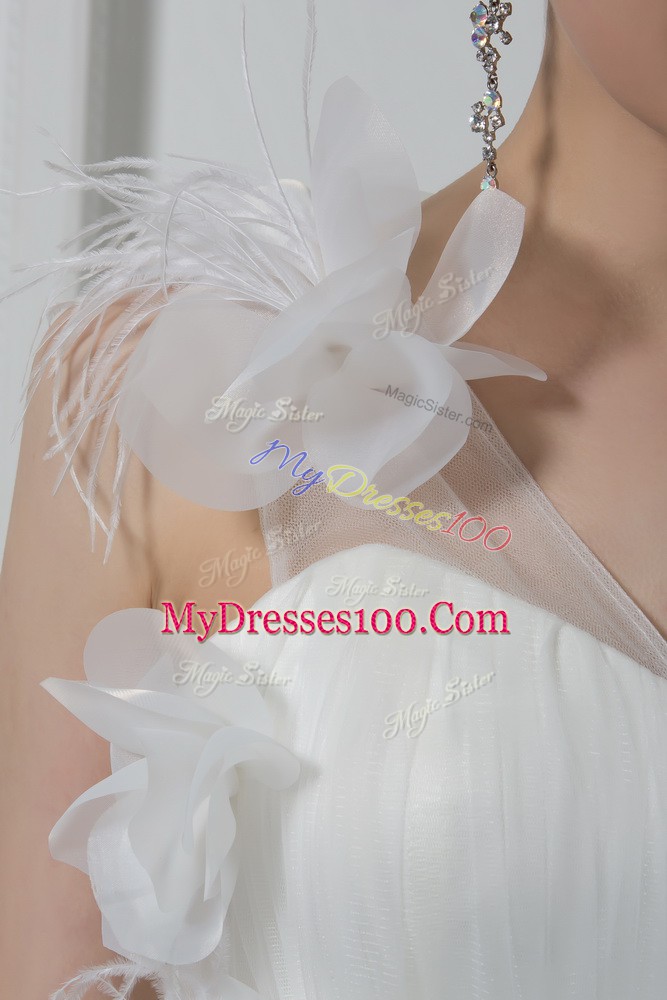 Floor Length White Wedding Dress Tulle Sleeveless Hand Made Flower