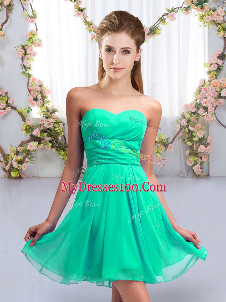 Designer Chiffon Sweetheart Sleeveless Lace Up Ruching Bridesmaid Dress in Turquoise