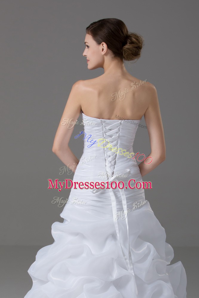 Lace Up Wedding Gowns White for Wedding Party with Beading and Pick Ups Brush Train