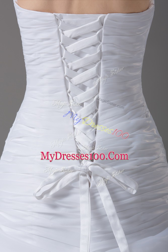 Lace Up Wedding Gowns White for Wedding Party with Beading and Pick Ups Brush Train