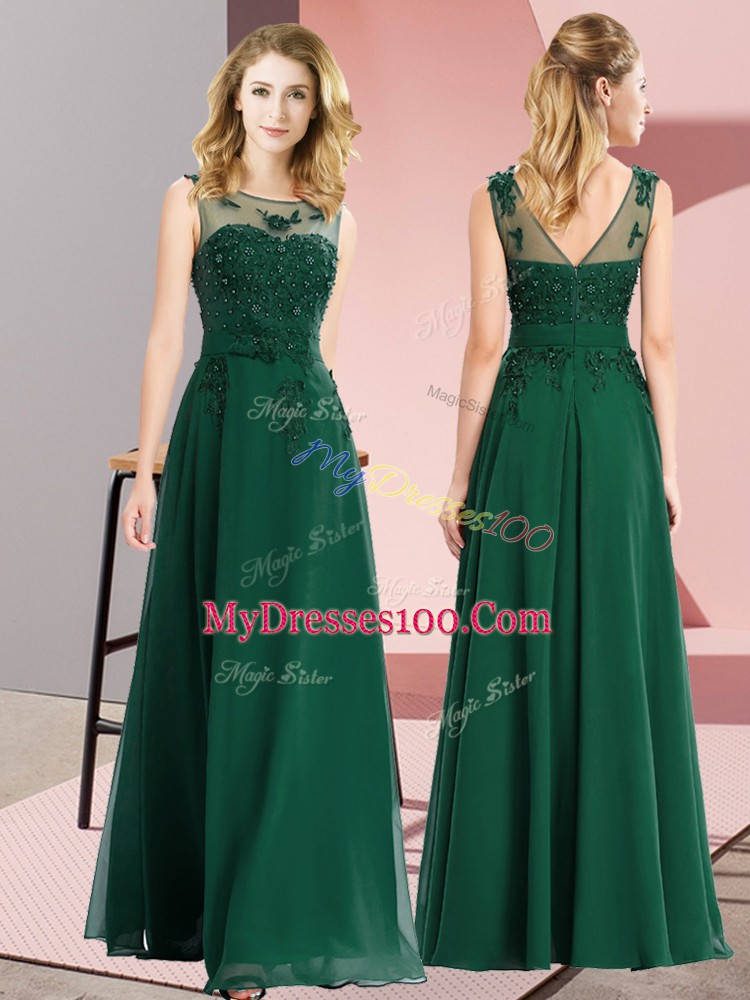 Dramatic Sleeveless Zipper Floor Length Beading and Appliques Bridesmaid Dresses