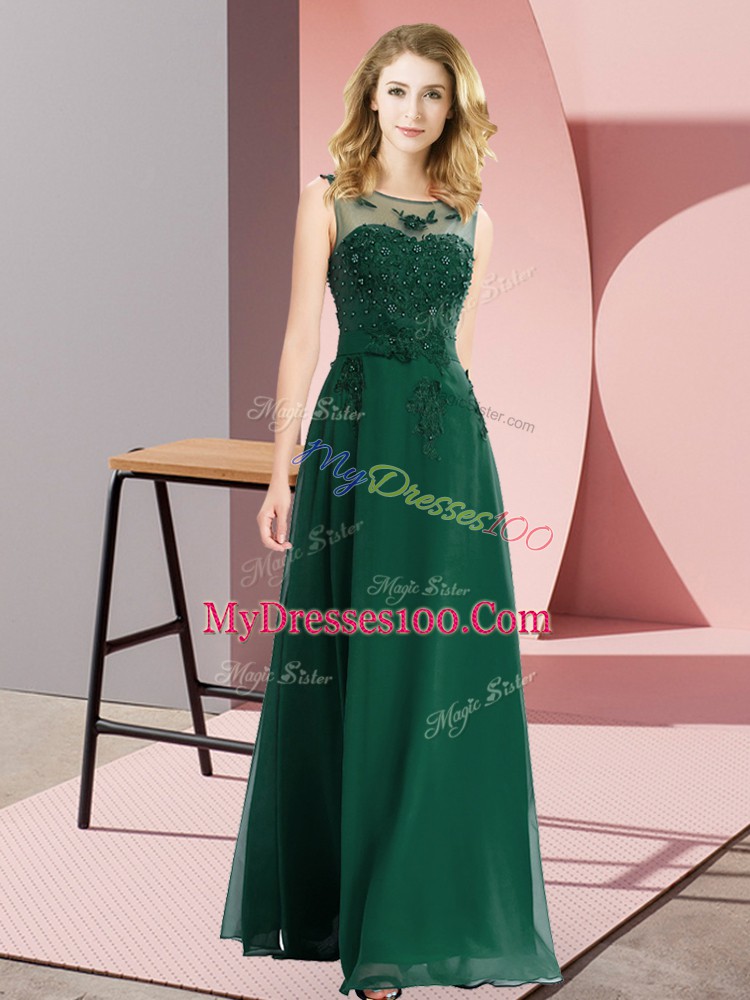 Dramatic Sleeveless Zipper Floor Length Beading and Appliques Bridesmaid Dresses
