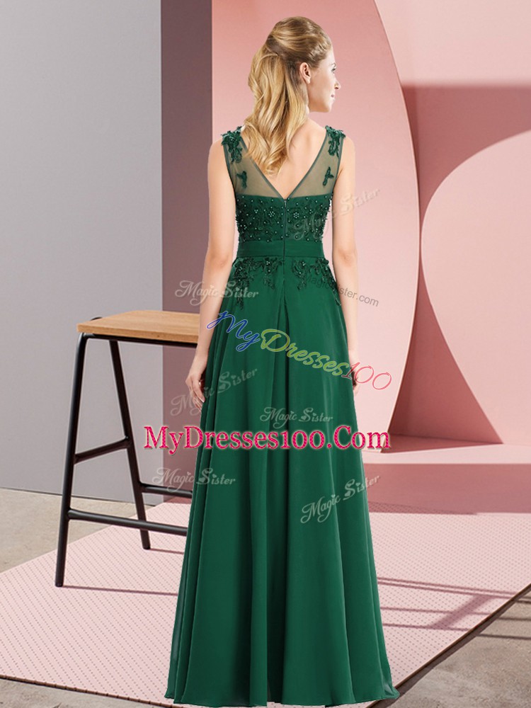 Dramatic Sleeveless Zipper Floor Length Beading and Appliques Bridesmaid Dresses
