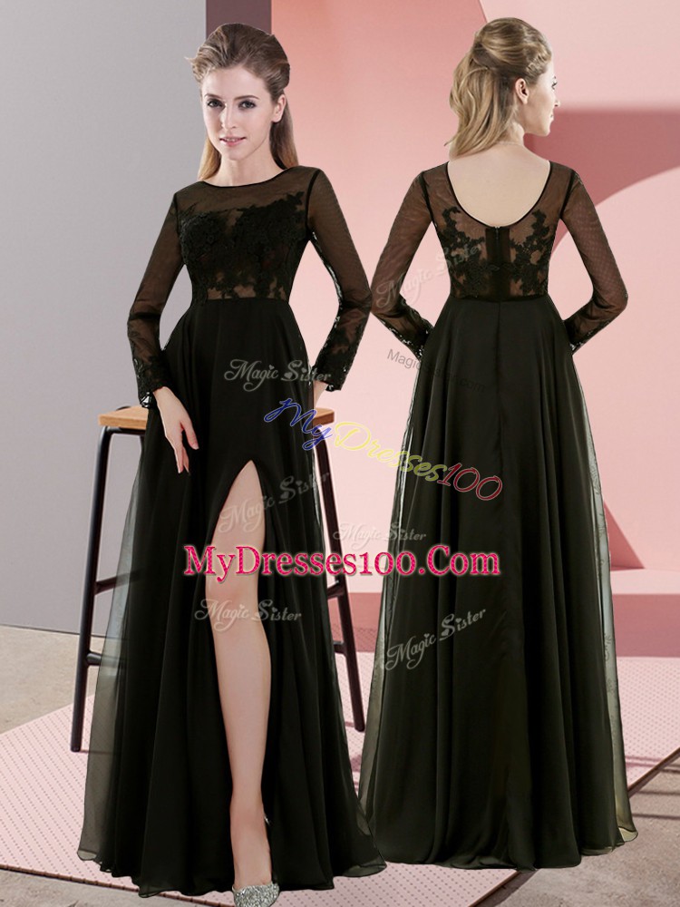 Olive Green Long Sleeves Chiffon Zipper Court Dresses for Sweet 16 for Wedding Party