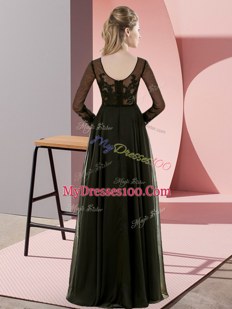 Olive Green Long Sleeves Chiffon Zipper Court Dresses for Sweet 16 for Wedding Party