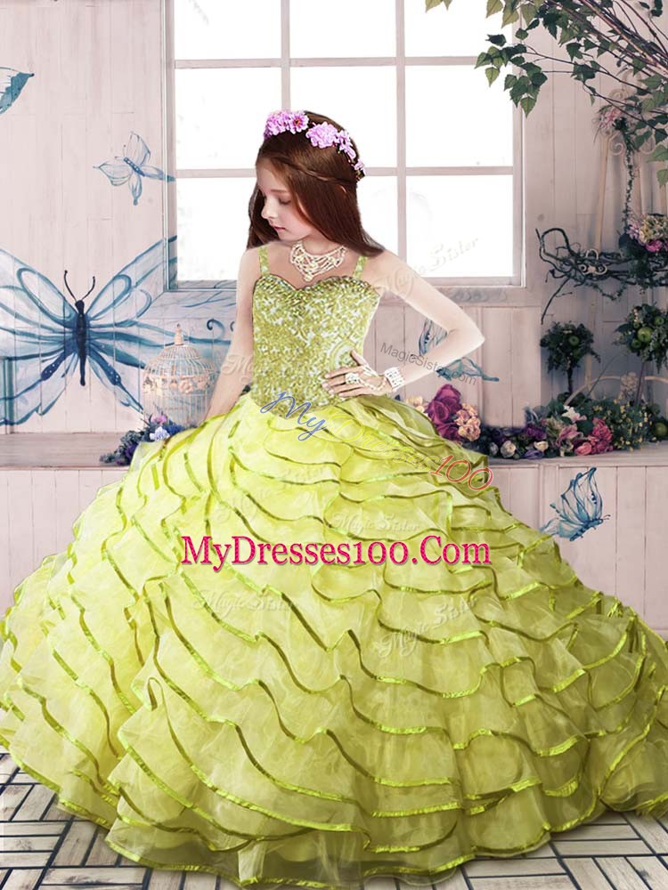 High Class Sleeveless Beading and Ruffled Layers Zipper Child Pageant Dress