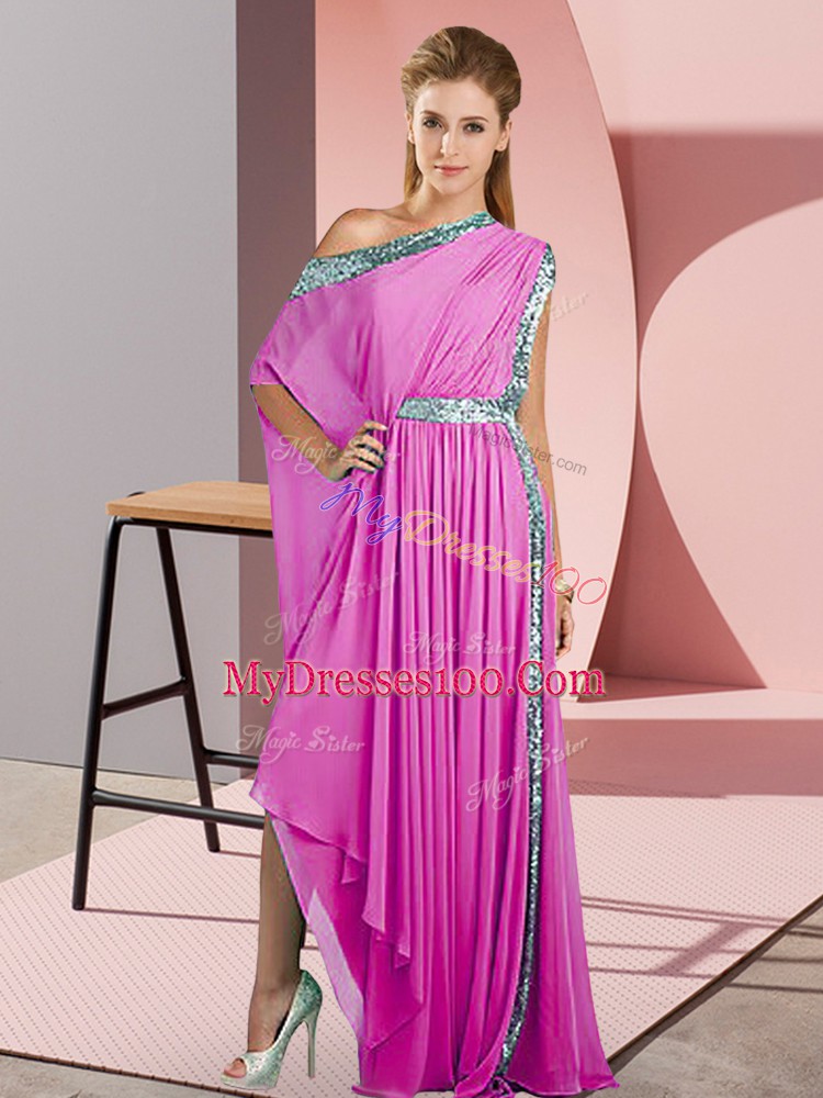 Lilac Side Zipper Prom Dress Sequins Sleeveless Asymmetrical