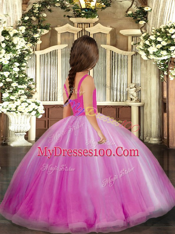 Customized Yellow Ball Gowns Tulle Straps Sleeveless Beading Floor Length Lace Up Little Girl Pageant Dress