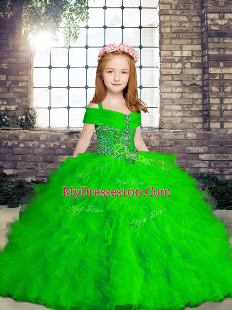 Great Straps Sleeveless Tulle Pageant Dress Toddler Beading and Ruffles Lace Up