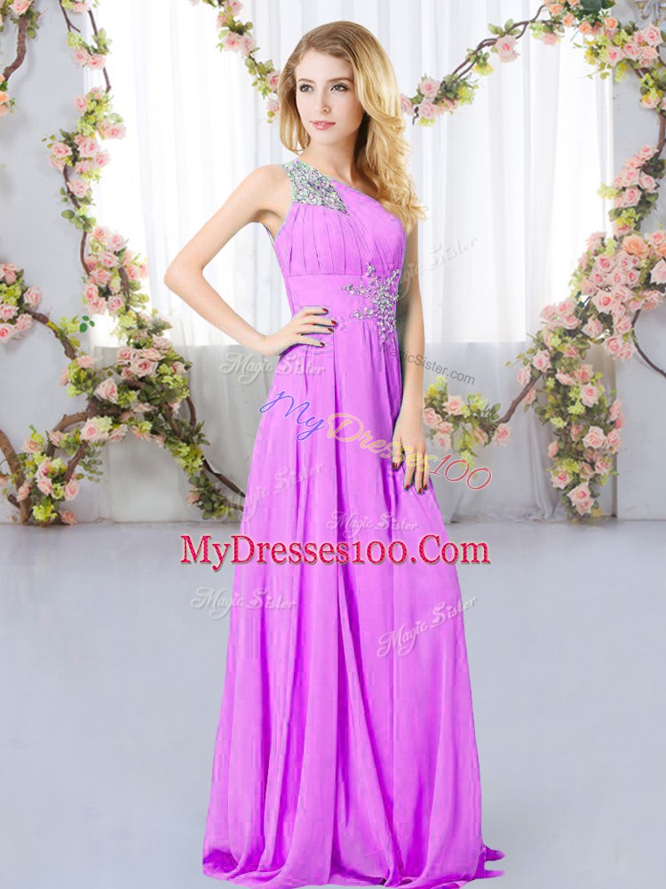 Sleeveless Zipper Floor Length Beading Bridesmaid Dresses