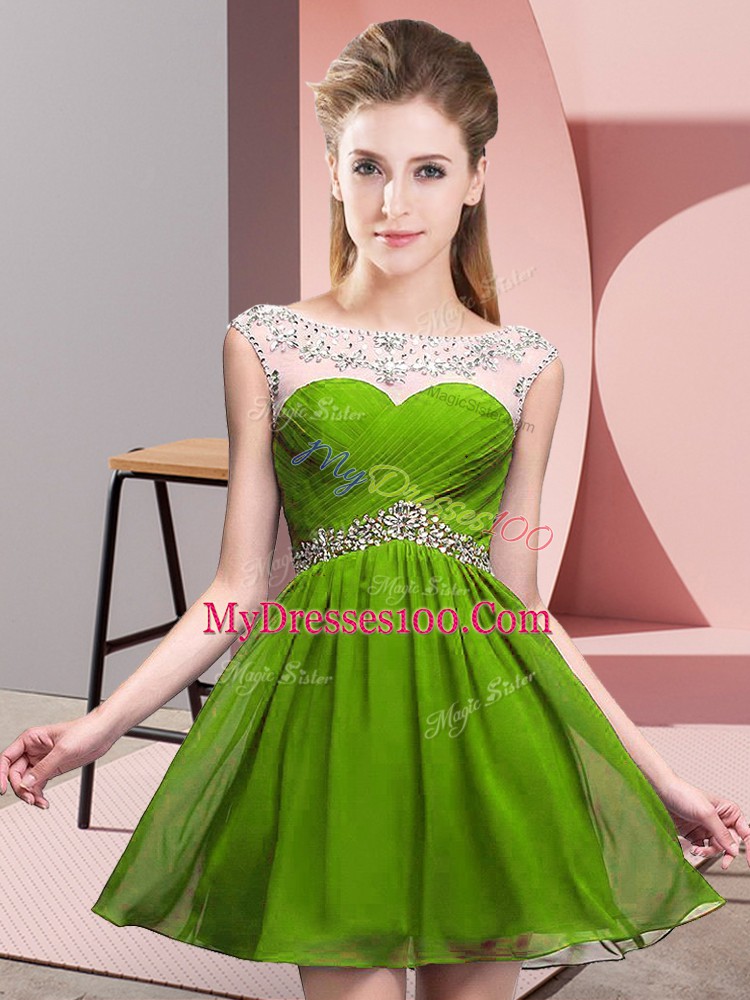 Nice A-line Olive Green Scoop Chiffon Sleeveless Mini Length Backless