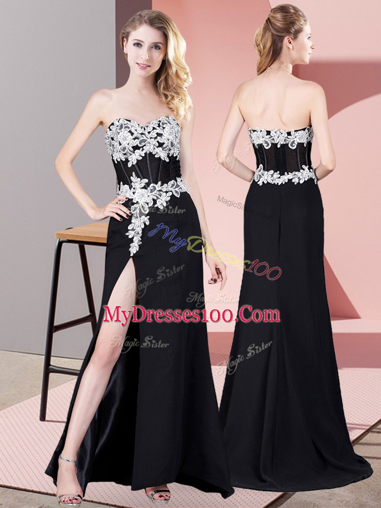 Stunning Sweetheart Sleeveless Prom Party Dress Floor Length Lace and Appliques Black Chiffon