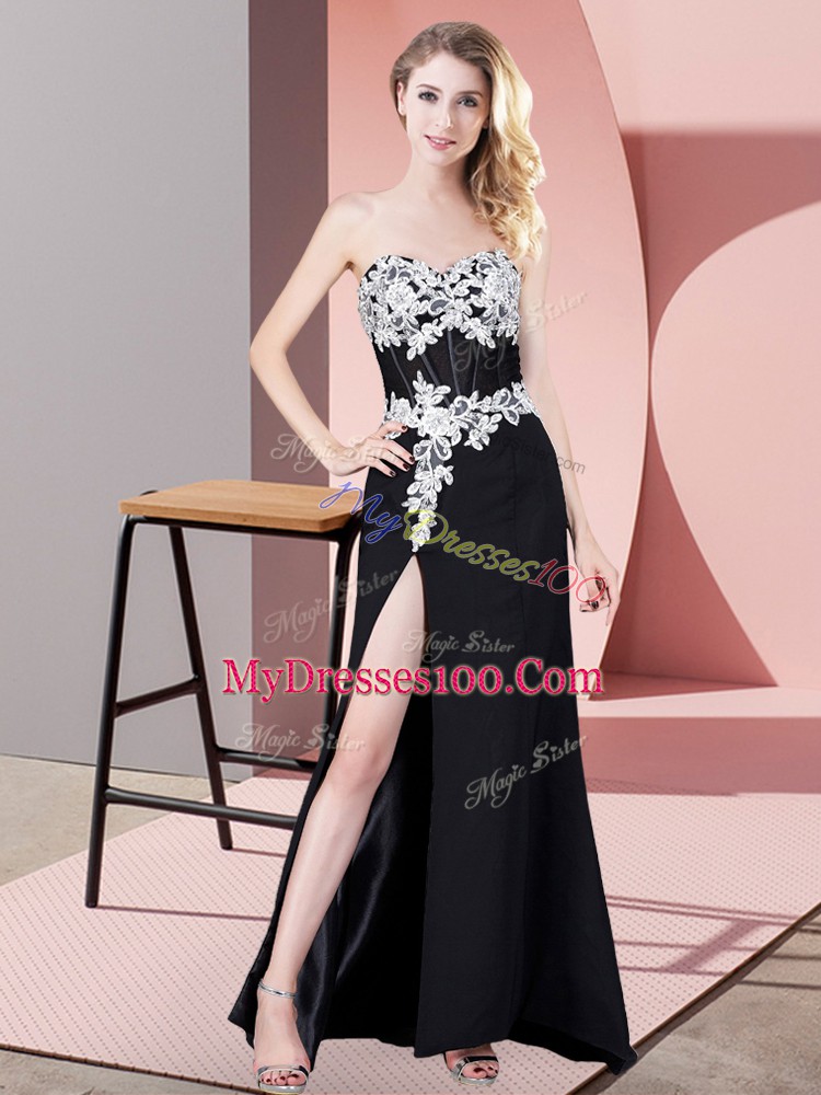Stunning Sweetheart Sleeveless Prom Party Dress Floor Length Lace and Appliques Black Chiffon