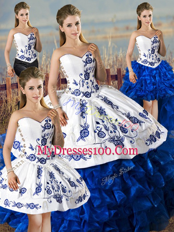 Satin and Organza Sleeveless Floor Length Sweet 16 Dress and Embroidery and Ruffles