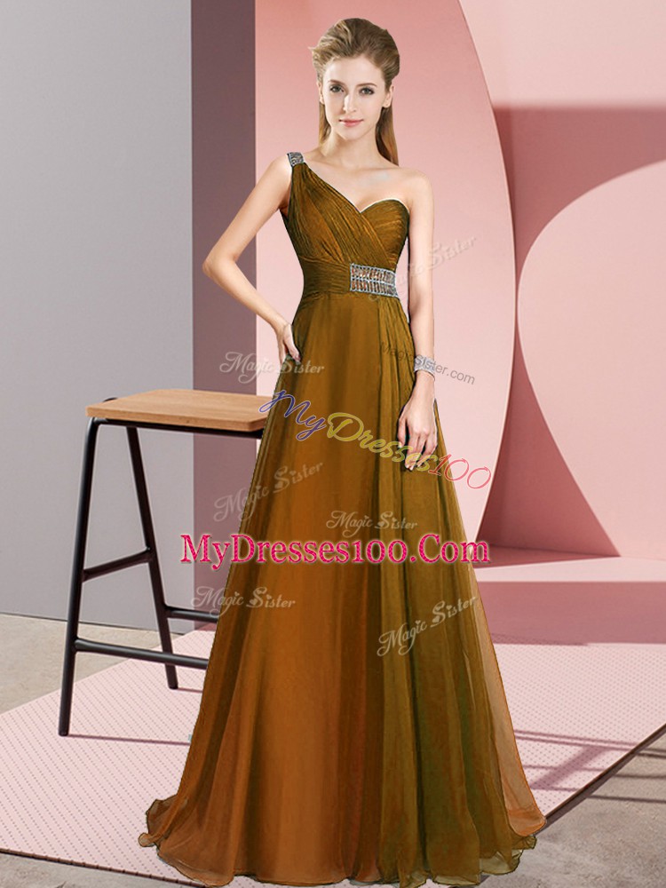 Chiffon Sleeveless Prom Gown Brush Train and Beading