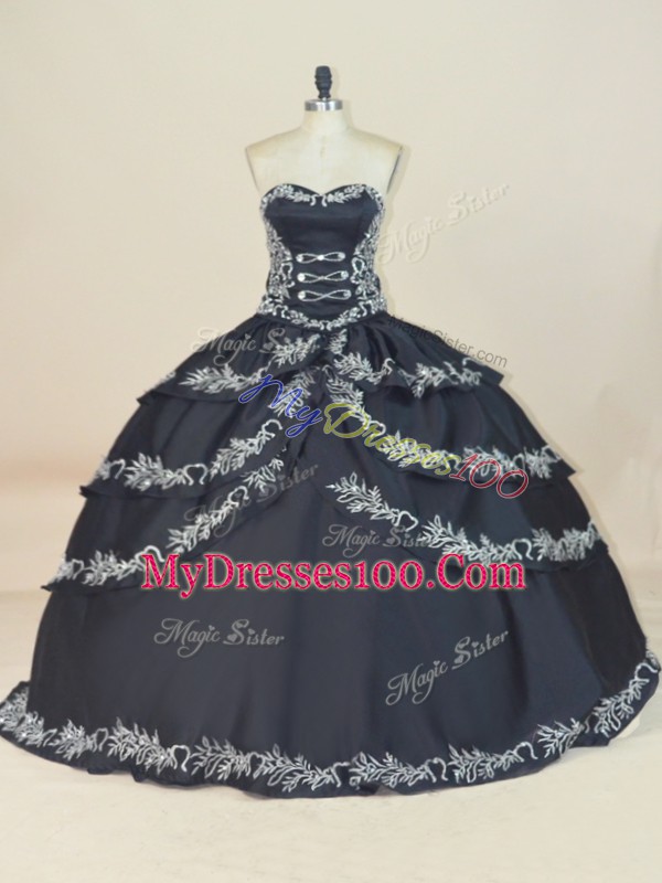 Floor Length Black 15th Birthday Dress Sweetheart Sleeveless Lace Up