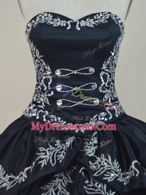 Floor Length Black 15th Birthday Dress Sweetheart Sleeveless Lace Up