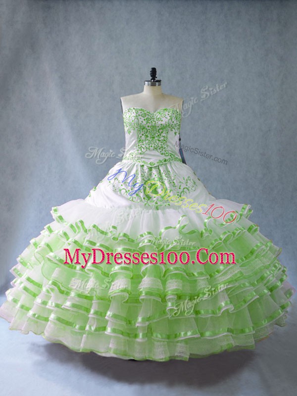 Romantic Sleeveless Embroidery and Ruffled Layers and Bowknot Floor Length Quinceanera Dress