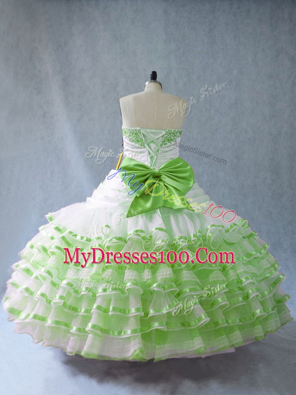 Romantic Sleeveless Embroidery and Ruffled Layers and Bowknot Floor Length Quinceanera Dress