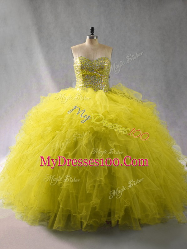 On Sale Sweetheart Sleeveless Sweet 16 Dresses Floor Length Beading and Ruffles Green Tulle