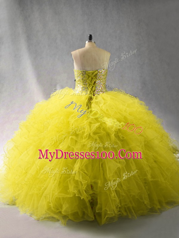 On Sale Sweetheart Sleeveless Sweet 16 Dresses Floor Length Beading and Ruffles Green Tulle