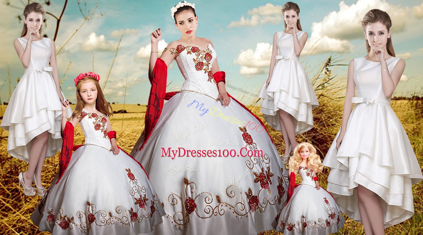 Modest White Sleeveless Floor Length Beading and Embroidery Lace Up Quinceanera Dresses