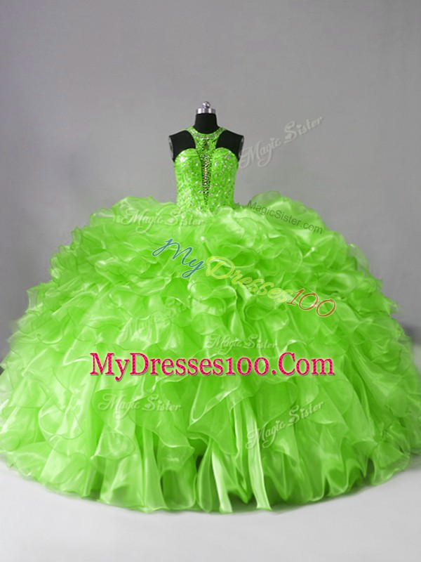 Discount Sleeveless Brush Train Beading and Ruffles Quinceanera Dress