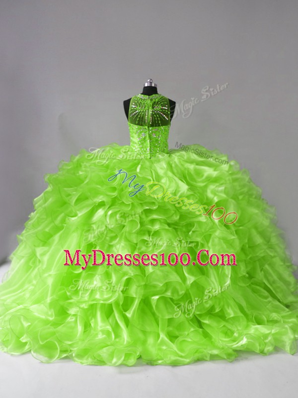 Discount Sleeveless Brush Train Beading and Ruffles Quinceanera Dress