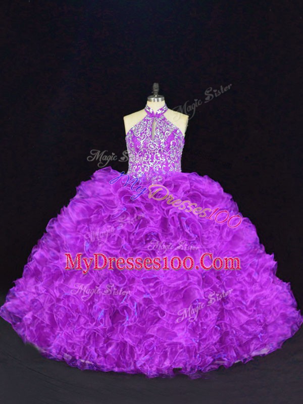 Sleeveless Beading and Ruffles Lace Up Quinceanera Gowns