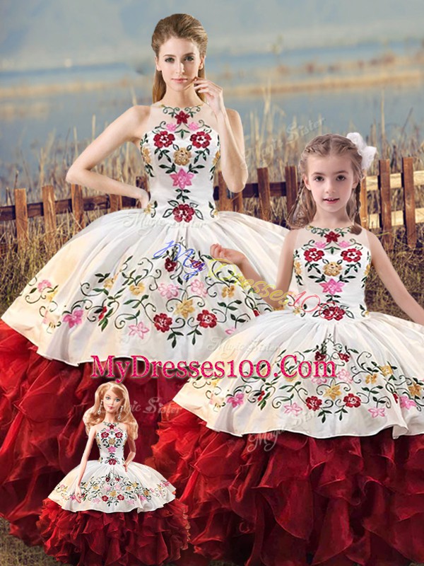 Halter Top Sleeveless Organza 15 Quinceanera Dress Embroidery and Ruffles Lace Up