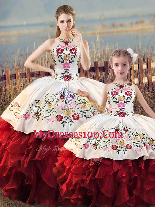 Halter Top Sleeveless Organza 15 Quinceanera Dress Embroidery and Ruffles Lace Up