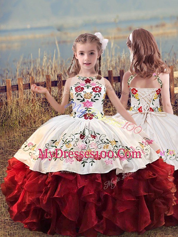 Halter Top Sleeveless Organza 15 Quinceanera Dress Embroidery and Ruffles Lace Up