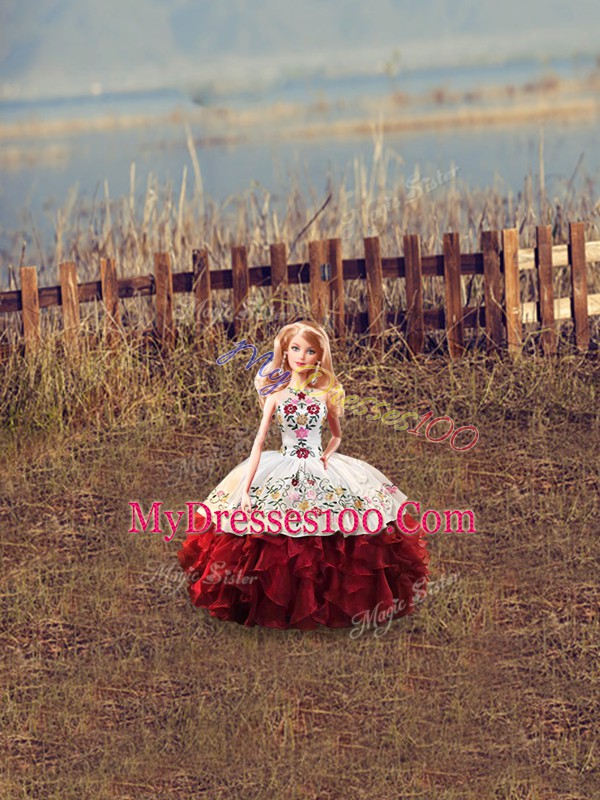 Halter Top Sleeveless Organza 15 Quinceanera Dress Embroidery and Ruffles Lace Up