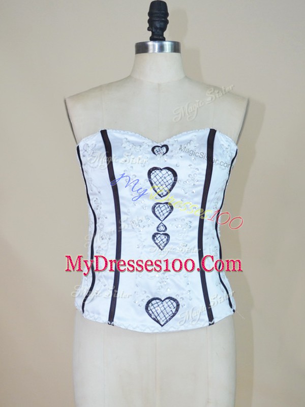Artistic White And Black Sleeveless Satin and Organza Lace Up Quinceanera Gowns for Sweet 16 and Quinceanera