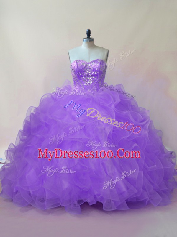 Pretty Ball Gowns Vestidos de Quinceanera Lavender Sweetheart Tulle Sleeveless Lace Up