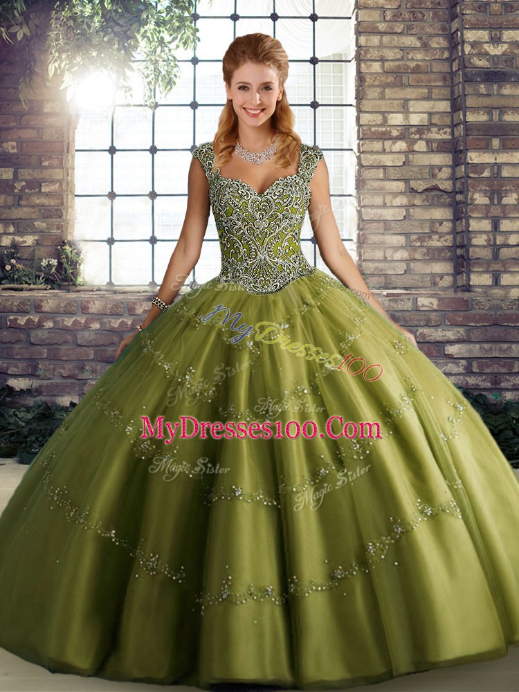 Edgy Tulle Sleeveless Floor Length 15th Birthday Dress and Beading and Appliques