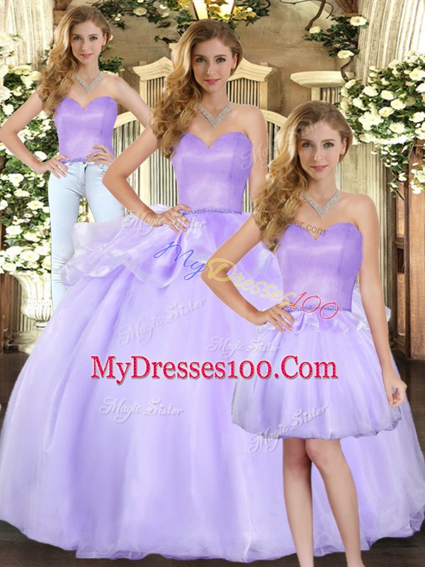 Sweetheart Sleeveless Quinceanera Gown Floor Length Beading Lavender Organza